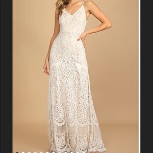 Lulus Flynn white lace maxi dress size M